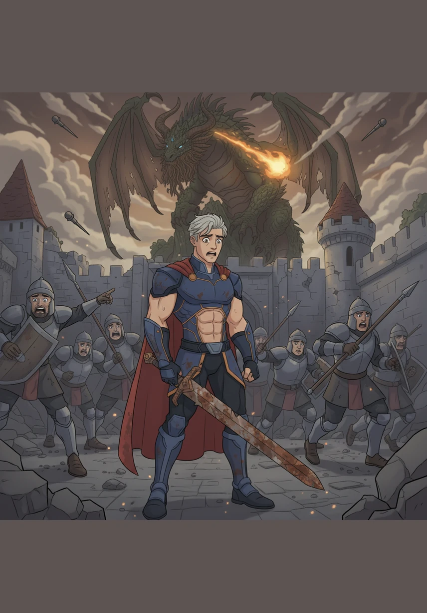 Panic gripped the kingdom as the brave warriors rushed to their posts, but Kael found himself frozen and unprepared. He looked down at his rusted blade and felt his breath grow short, realizing his body was not ready for the weight of the coming battle.