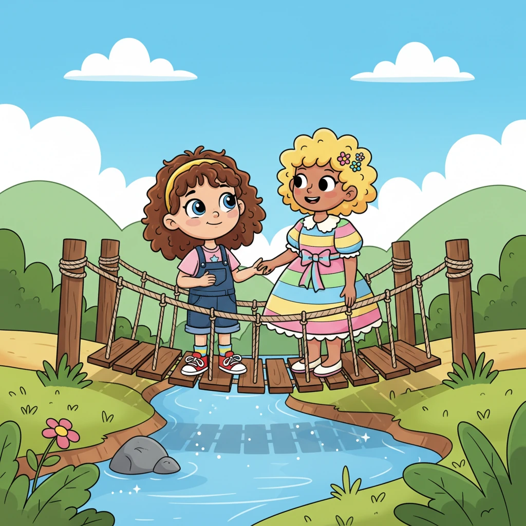 Her mom held her hand firmly, encouraging her with a warm smile. Together, they took slow, careful steps across the wobbly bridge. Lily squeezed her eyes shut at first, but when she opened them on the other side, a tiny spark of pride flickered inside her.