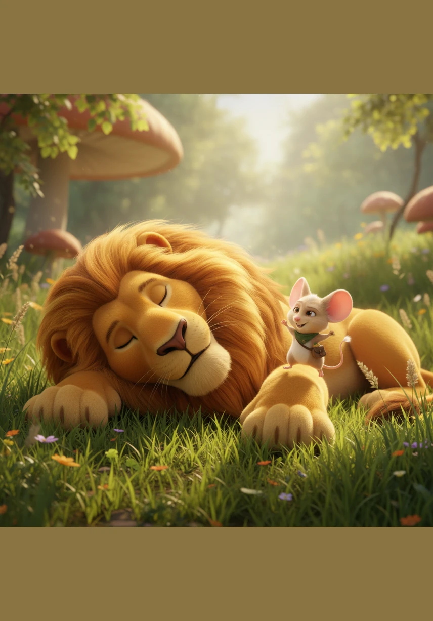 وہیں قریب ہی چنٹو نامی ایک چھوٹا اور شرارتی چوہا گھاس میں ادھر ادھر اچھل کود کر رہا تھا۔ کھیل ہی کھیل میں وہ بے خیالی میں سوئے ہوئے شیر کے نرم پنجوں کے اوپر چڑھ گیا اور وہاں ناچنے لگا۔