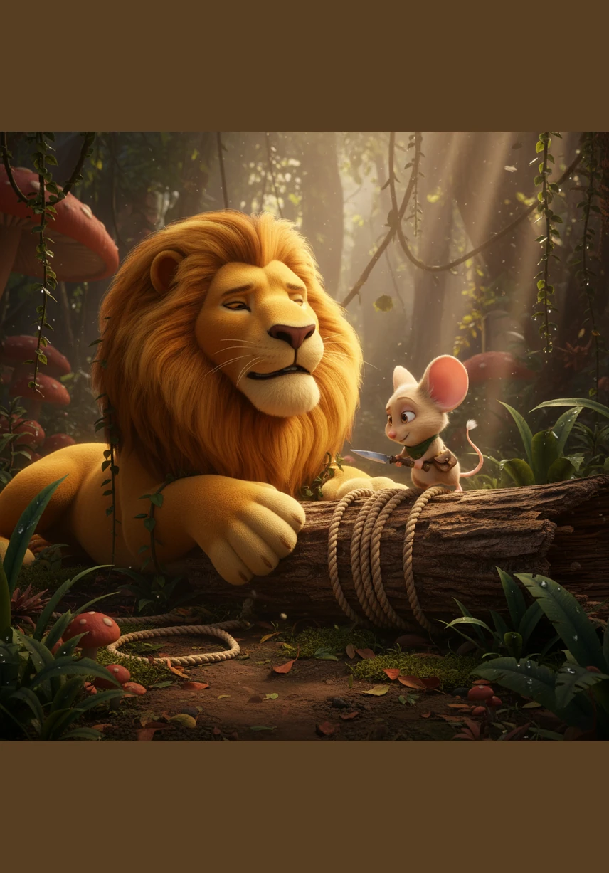 ننھے چنٹو نے روتے ہوئے شیر سے معافی مانگی اور التجا کی کہ اگر بادشاہ سلامت اسے آج چھوڑ دیں گے تو وہ وعدہ کرتا ہے کہ ایک دن ان کے کام آئے گا۔ شیرو کو اس ننھے سے چوہے کی بات سن کر بہت ہنسی آئی۔