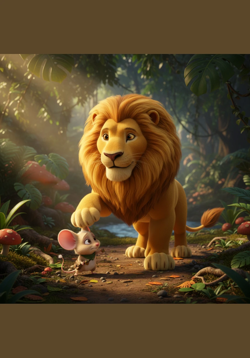 شیرو نے سوچا کہ اتنا چھوٹا سا جانور بھلا جنگل کے بادشاہ کی کیا مدد کرے گا، لیکن اسے چنٹو پر رحم آ گیا اور اس نے اپنا پنجہ اٹھا کر اسے آزاد کر دیا۔ چنٹو شکریہ ادا کرتا ہوا تیزی سے جھاڑیوں میں غائب ہو گیا۔