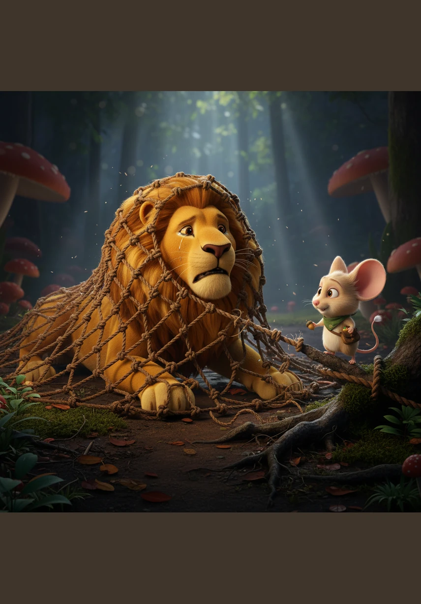 شیرو نے جال سے نکلنے کے لیے بہت زور لگایا لیکن رسیاں بہت مضبوط تھیں، وہ جتنا تڑپتا جال اتنا ہی تنگ ہوتا جاتا۔ اس نے مایوسی اور تکلیف میں ایک دردناک دھاڑ ماری جو دور دور تک سنی گئی۔