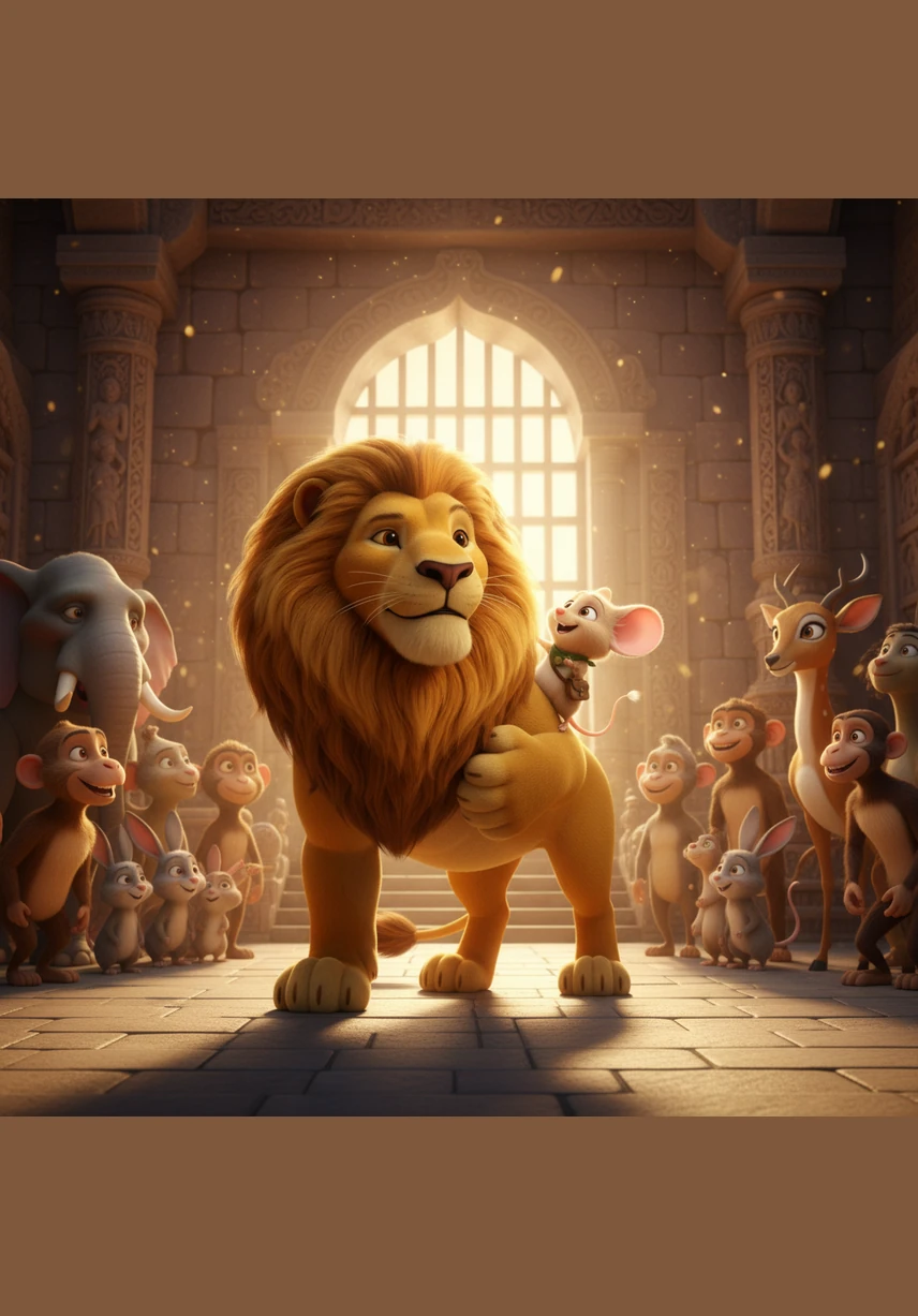 آخر کار شیرو آزاد ہو گیا اور اس نے پیار سے چنٹو کو اپنی پیٹھ پر بٹھا لیا۔ اس دن شیرو نے سیکھا کہ زندگی میں کوئی بھی چھوٹا یا بڑا نہیں ہوتا، بلکہ سچی ہمدردی اور دوستی ہی سب سے بڑی طاقت ہے۔