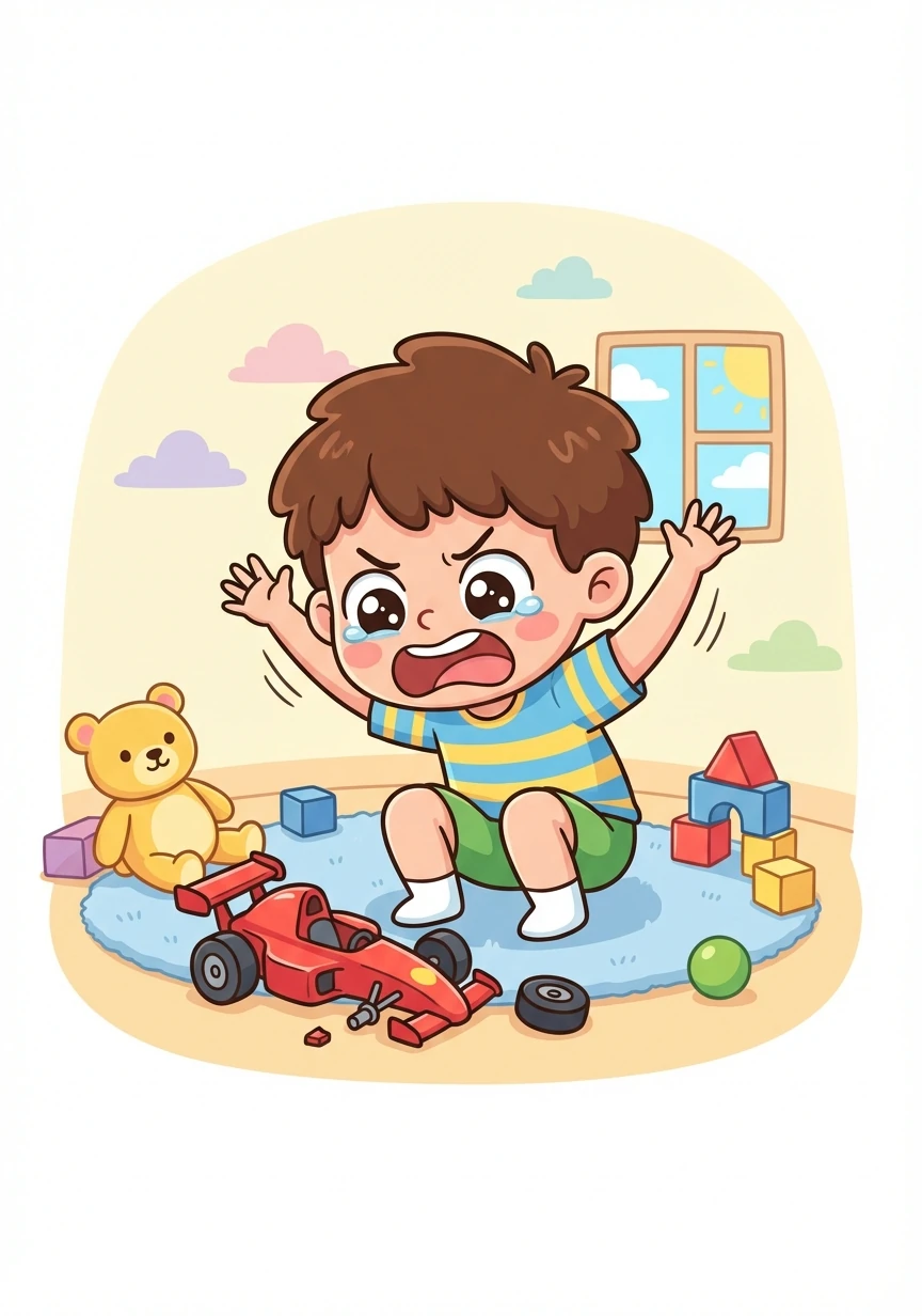 سالم يلعب بألعابه المفضلة، لكن فجأة، تنكسر سيارته الحمراء! يشعر سالم بغضب شديد.