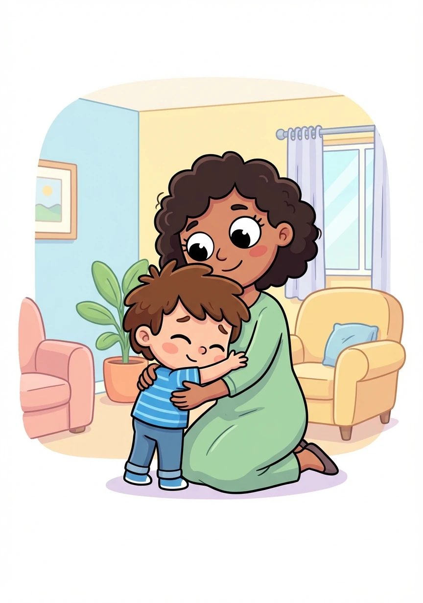 تأتي والدة سالم وتحتضنه بحنان. تخبره أن الغضب شعور طبيعي، وأن الجميع يشعرون به.