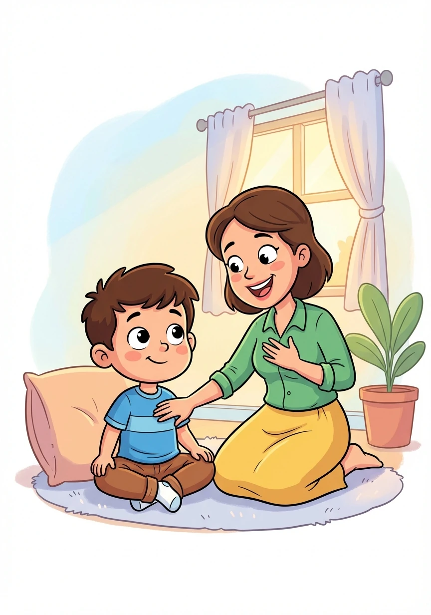 تعلم والدة سالم كيف يتنفس بعمق. شهيق طويل من الأنف، وزفير أطول من الفم. يساعده ذلك على الهدوء.