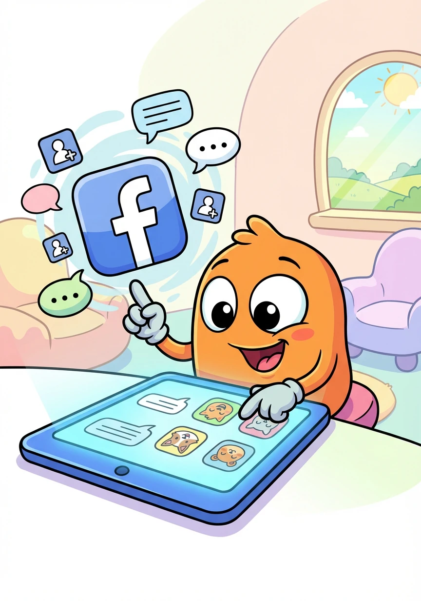 Freddie learns about Facebook and how people connect with each other. He's fascinated by the idea of making new friends and sharing stories.