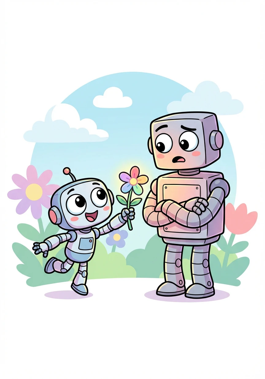 GrumbleBot is touched by Freddie's kindness and starts to change his ways. He learns the importance of spreading positivity instead of negativity.