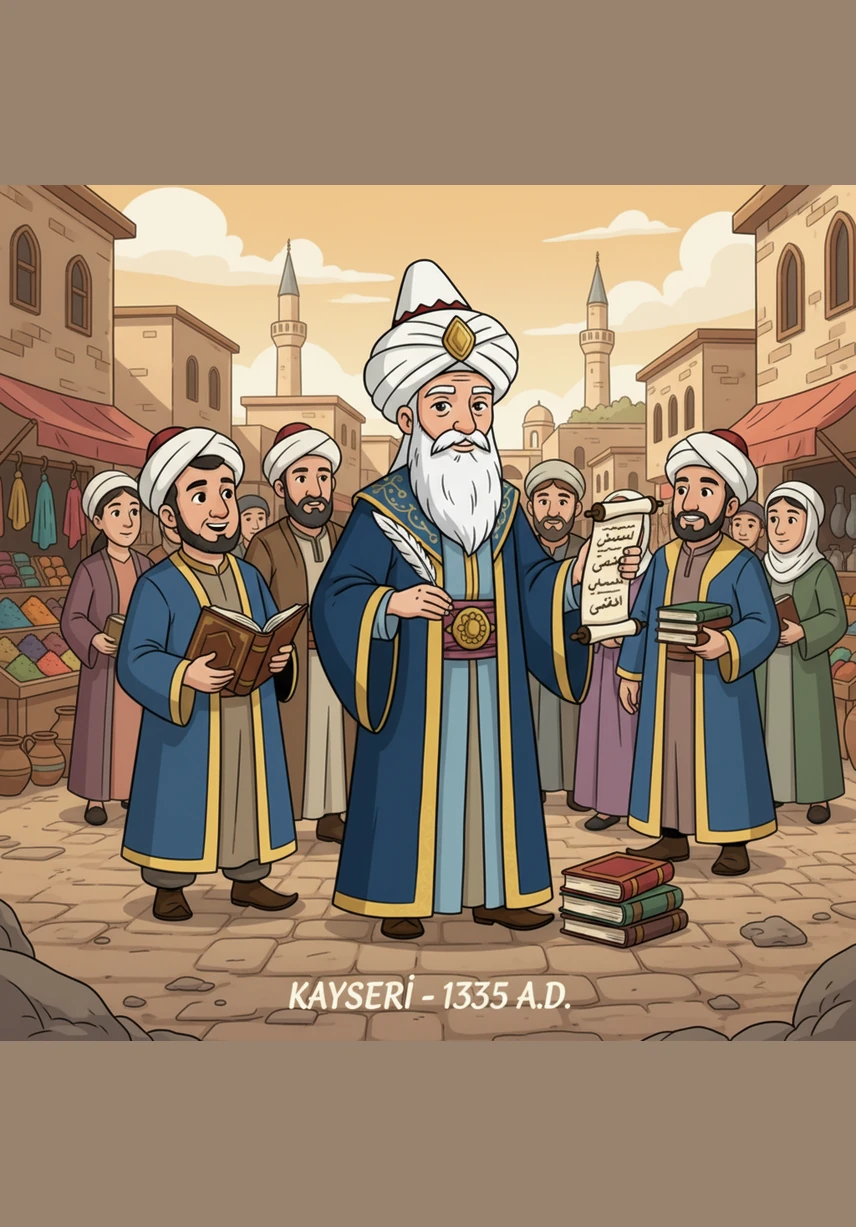 Genç Yusuf, Kayseri’nin kalabalık çarşılarında ve ilim meclislerinde dolaşırken, hocalarından Davud-i Kayseri’nin adını ilk kez duydu. Bu ismin etrafında dönen hayranlık dolu sözler, Yusuf’un içindeki öğrenme ateşini körükledi ve onu yeni ufuklara doğru heyecanlandırdı.