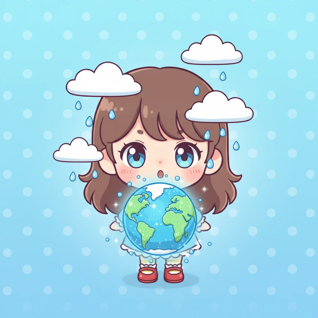 Poi, la Maestra spiega che la Terra si raffreddò, e l'acqua iniziò a riempire le grandi conche. Aurora vede nella sua mente una dolce Terra chibi coperta di mari blu scintillanti e nuvole soffici, mentre goccioline d'acqua cadono leggere.