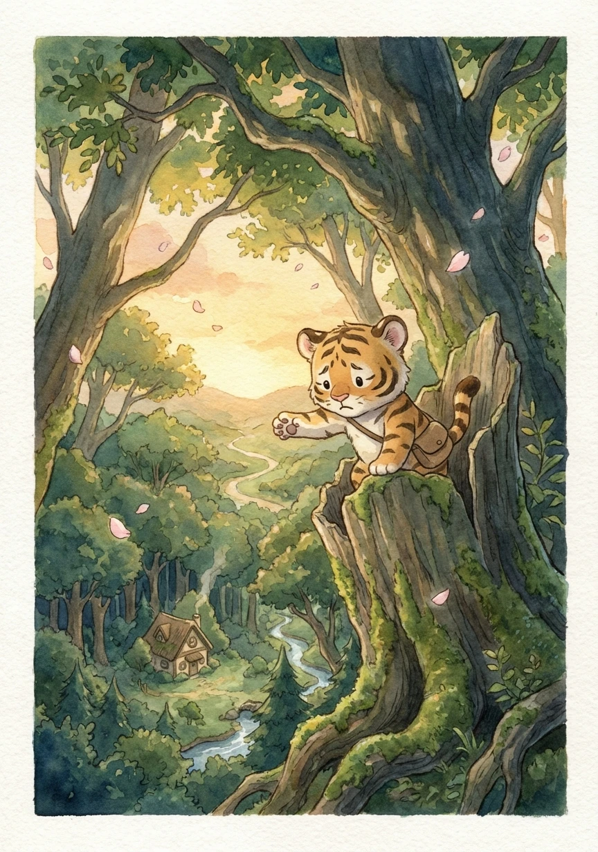 随着年龄的增长,小老虎也开始面临成长的烦恼。他觉得自己不够强壮,不够勇敢,害怕自己不能胜任巡山的任务。