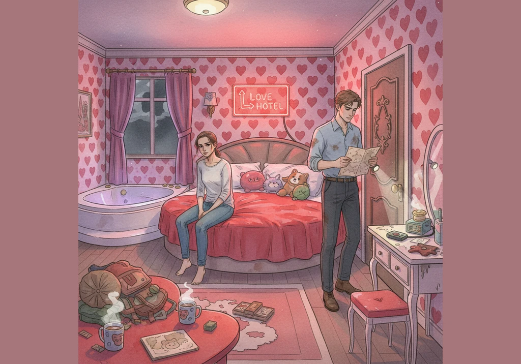 Wanting to escape the familiar walls of her home, they drive through the neon-lit Florida night to a secluded love hotel on the edge of town. The kits