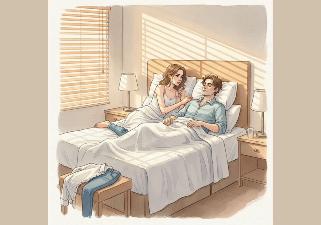 As the first rays of the morning sun begin to peek through the blinds, they lie exhausted and content in the quiet hotel room. The reality of what the