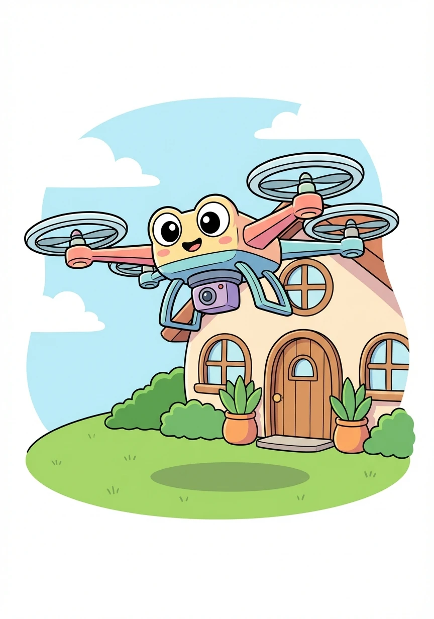 The drone begins its descent, focusing on a particular house with a well-manicured lawn. It gracefully approaches the front door, ready to witness the scene unfolding within.