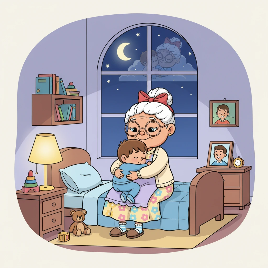 Setelah sikat gigi dan doa malam, Kuat memeluk Oma erat sebelum tidur. Ia berbaring di tempat tidurnya yang nyaman, merasakan kehangatan cinta Oma. Dalam mimpinya, Kuat melihat Papa dan Mama tersenyum bangga padanya. Ia tidur nyenyak sampai pagi.