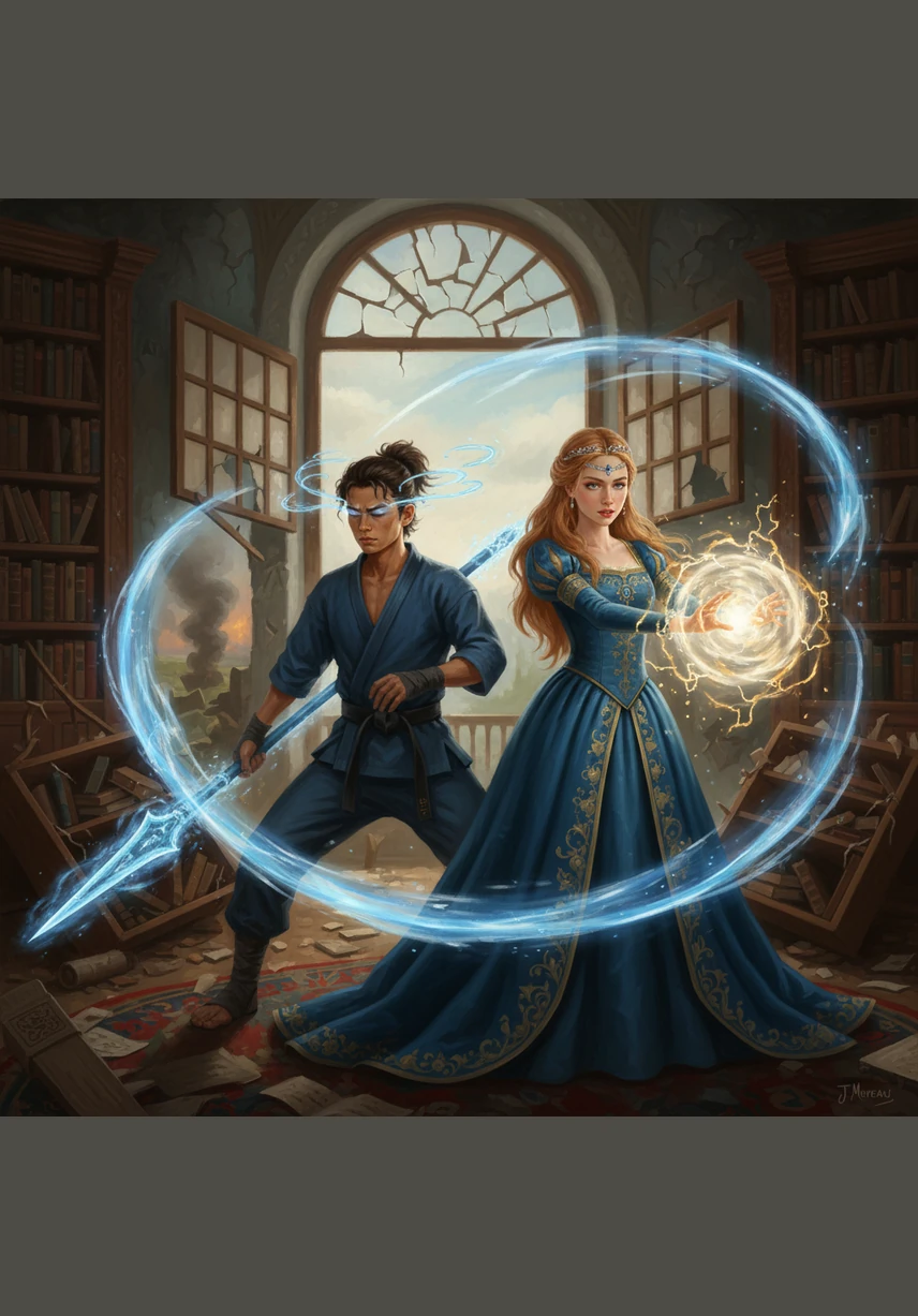 Combining Jax’s foresight with Emmy’s homing spirit arrows, the two unleash a devastating synchronized attack that purifies the demonic presence in a burst of radiant light. As the sun rises over the ruins, they stand weary but victorious, unaware that a much greater shadow is watching them from the distant horizon.