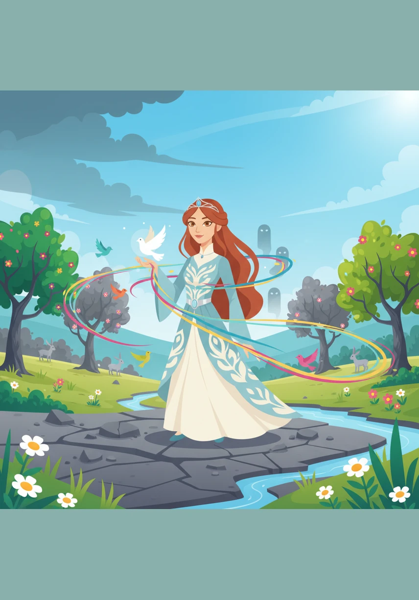 Принцесса начала вплетать в полотно нити внимания, сострадания и нежности, используя свои ключи как челноки. С каждым движением её рук серые нити наполнялись золотым и лазурным сиянием, возвращая миру краски. Она чувствовала, как в сердца людей возвращается тепло, а холод безразличия отступает.