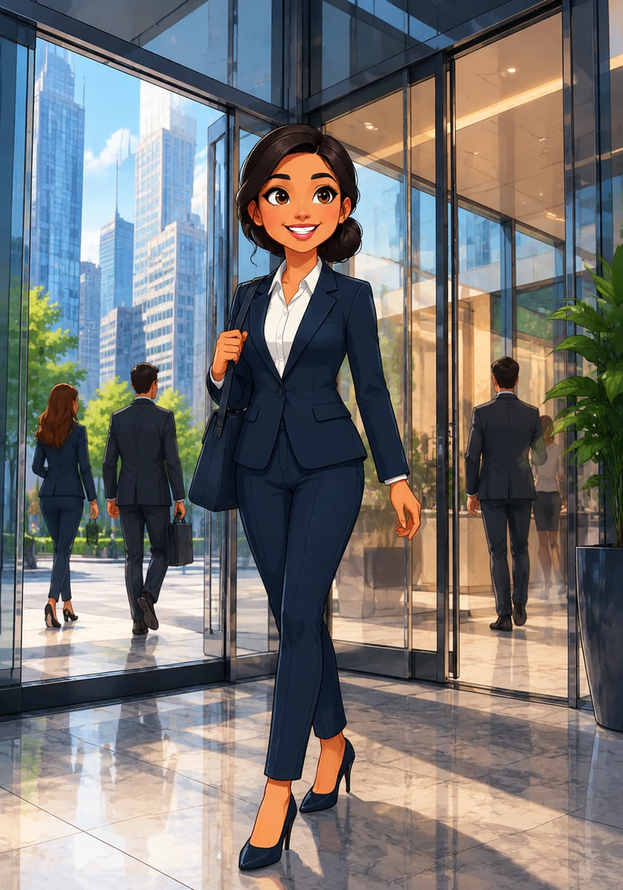 Her hard work paid off when she secured a prestigious corporate internship in the city center. Walking into the glass office building in her professional attire, she felt proud of how much her skills and business acumen had grown.