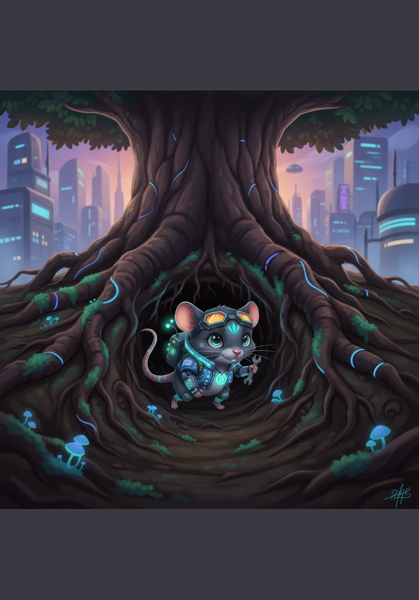 With a courageous twitch of his nose, Barnaby squeezed into the dark, narrow opening beneath the oak tree. The tunnel was tight and smelled of damp earth, but his sensitive whiskers guided him safely through the darkness.