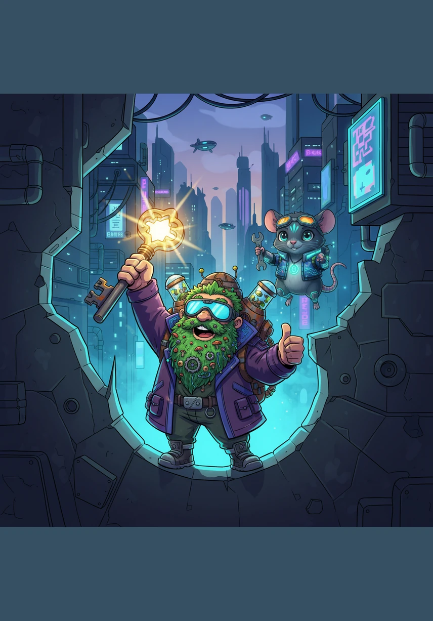 Barnaby emerged from the hole, holding the shining key high above his head as the dwarfs cheered with joy. They immediately invited him to a grand table set with thimble-sized cups of sweet berry juice and honey-drizzled nuts.