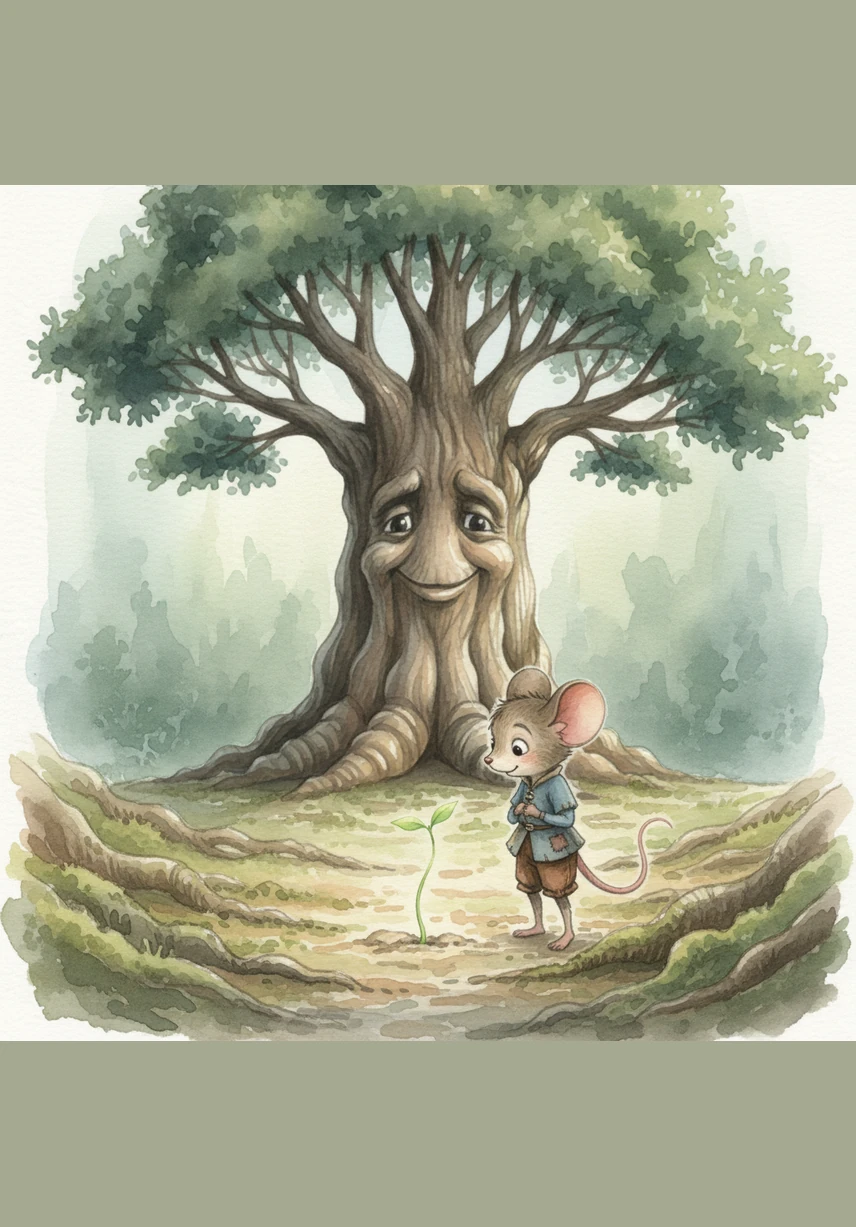 Pip begins to notice the beauty around his ankles, like the way the morning dew sparkles on the soft green moss. He realizes that being small means he can make friends with the beetles and the wildflowers that the big trees are too high to see.