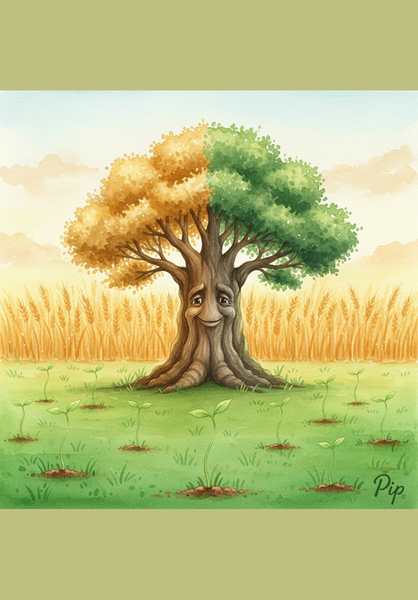 As the seasons turn from vibrant green to shimmering gold, Pip stops counting his inches and starts counting the stars. He feels the cool rain and the warm sun, enjoying every moment of being exactly who he is right now.