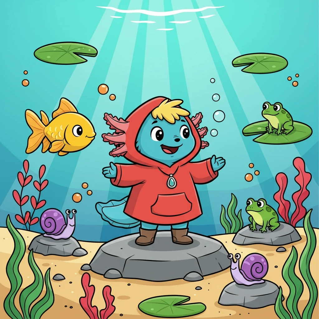 Di Danau Bening yang indah, hiduplah Lolo, seekor axolotl kecil yang selalu ingin tahu. Lolo sangat suka berbicara dan sering bercerita kepada teman-temannya. Namun, terkadang cerita Lolo tidak sepenuhnya benar.