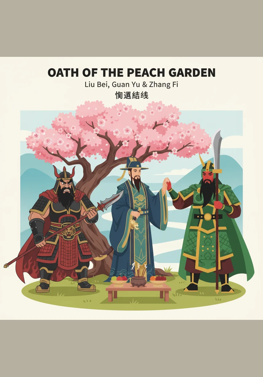 一名身材魁梧、满脸胡须的壮汉张飞走上前来，厉声询问刘备为何只知叹气而不去为国出力。刘备见他气宇不凡，便坦露了自己想要拯救百姓的宏图大志。