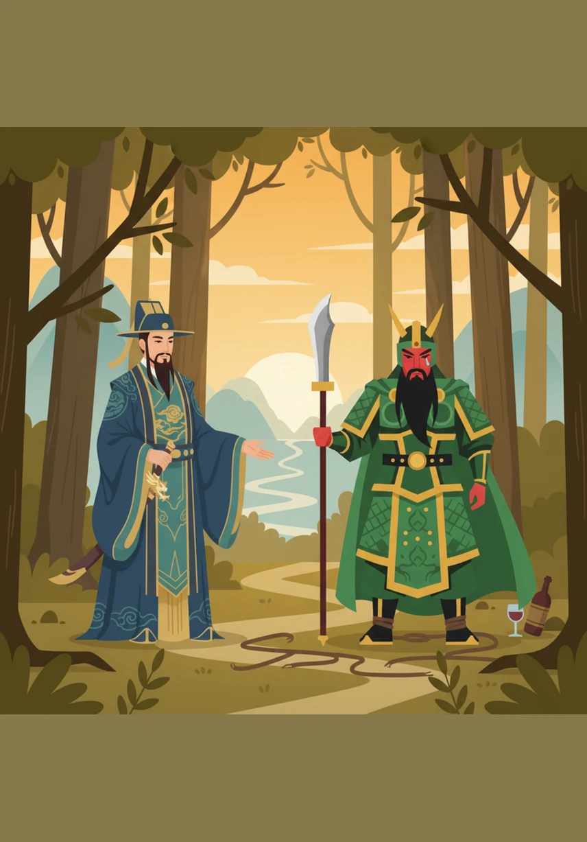 他们越谈越投机，发现彼此都拥有一颗精忠报国的心。张飞提议道，他家后院有一片正值盛开的桃林，景色优美，不如去那里结为兄弟。