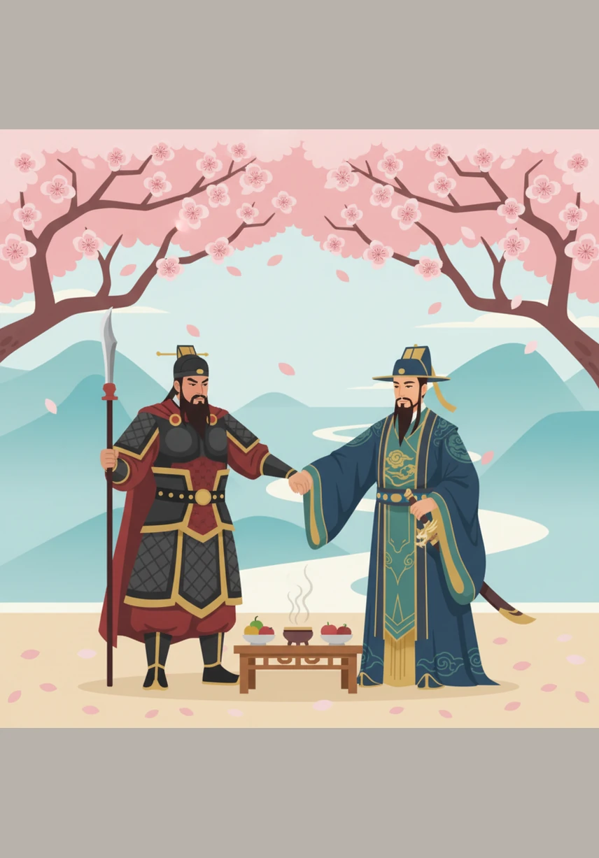 他们齐声发誓：虽然异姓，既结为兄弟，则同心协力，救困扶危；上报国家，下安黎庶。不求同年同月同日生，但求同年同月同日死。