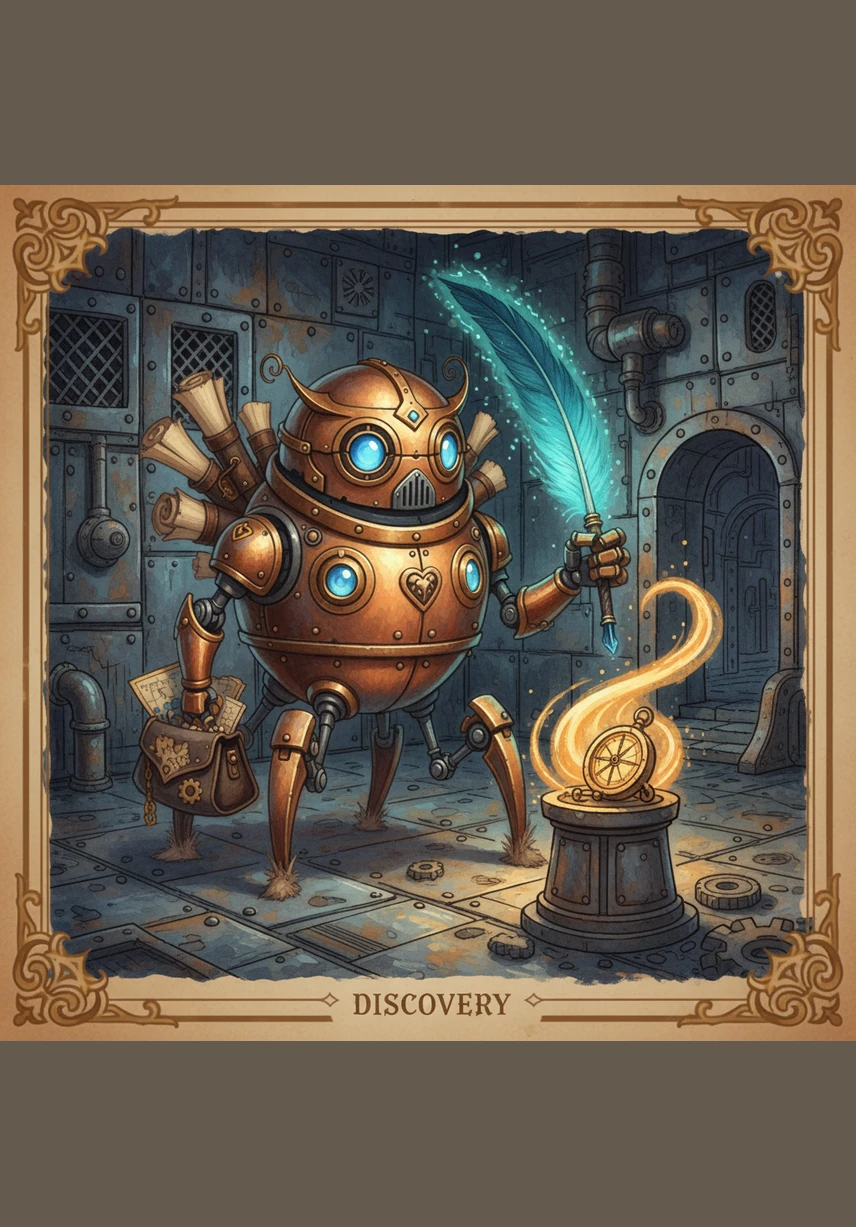 Pip discovers a golden gear that sparkles like a star in his hands. He holds it up high so everyone can see how bright it shines against the dark metal walls.