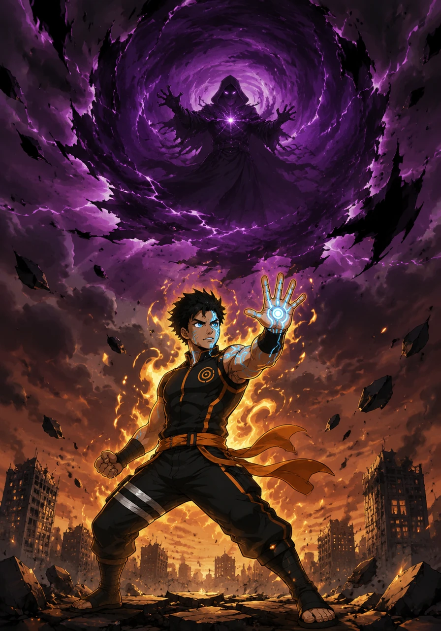 A swirling rift of dark energy suddenly tears through the sky, summoned by an ancient and forgotten foe. Troy braces himself, his Karma mark spreading across his face in intricate patterns as the world begins to dissolve.