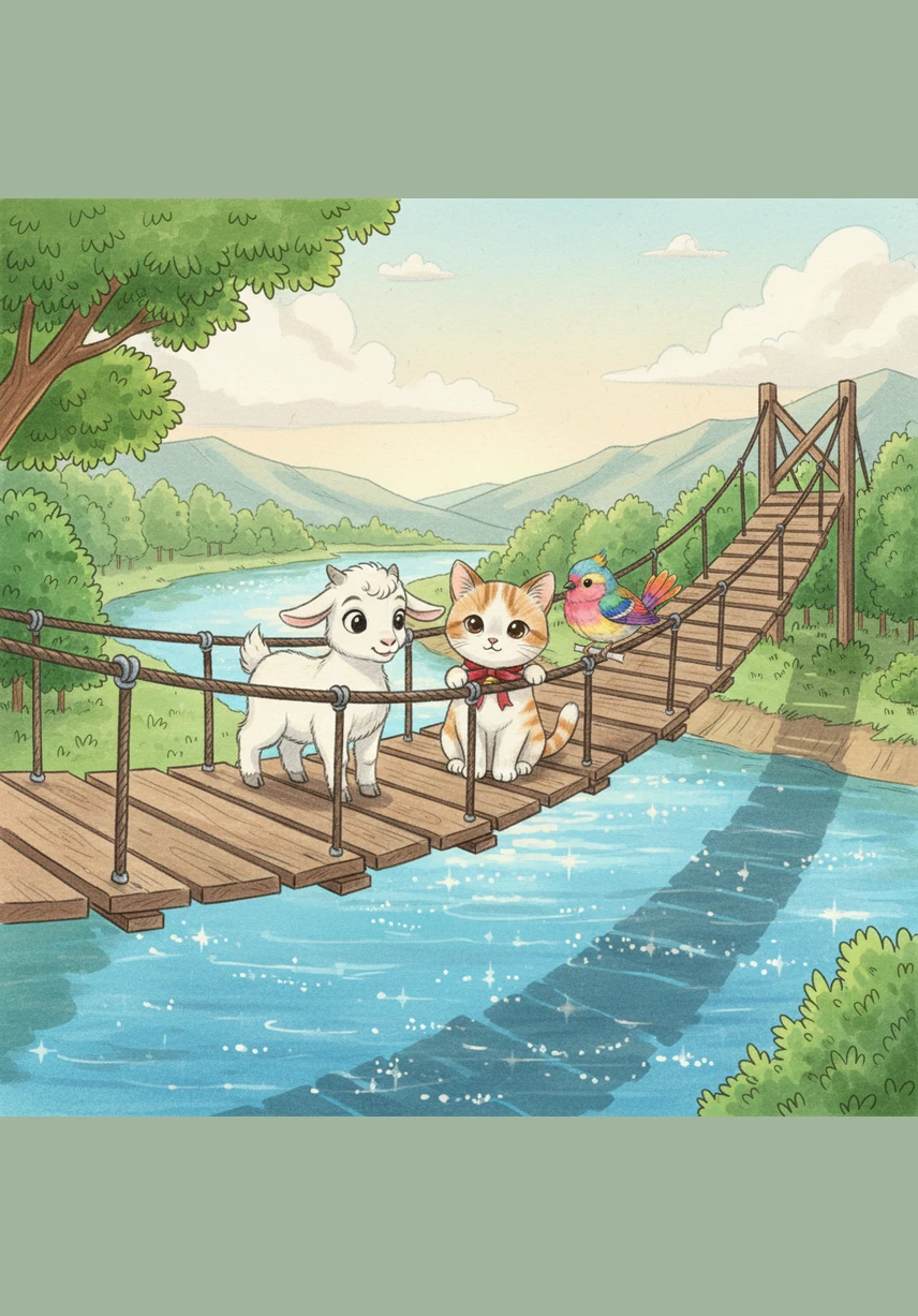 راستے میں ایک بہت بڑا اور لمبا پل آیا جو ایک چمکتی ہوئی ندی کے اوپر بنا تھا۔ بکو نے حیرت سے نیچے بہتے ہوئے نیلے پانی کو دیکھا۔