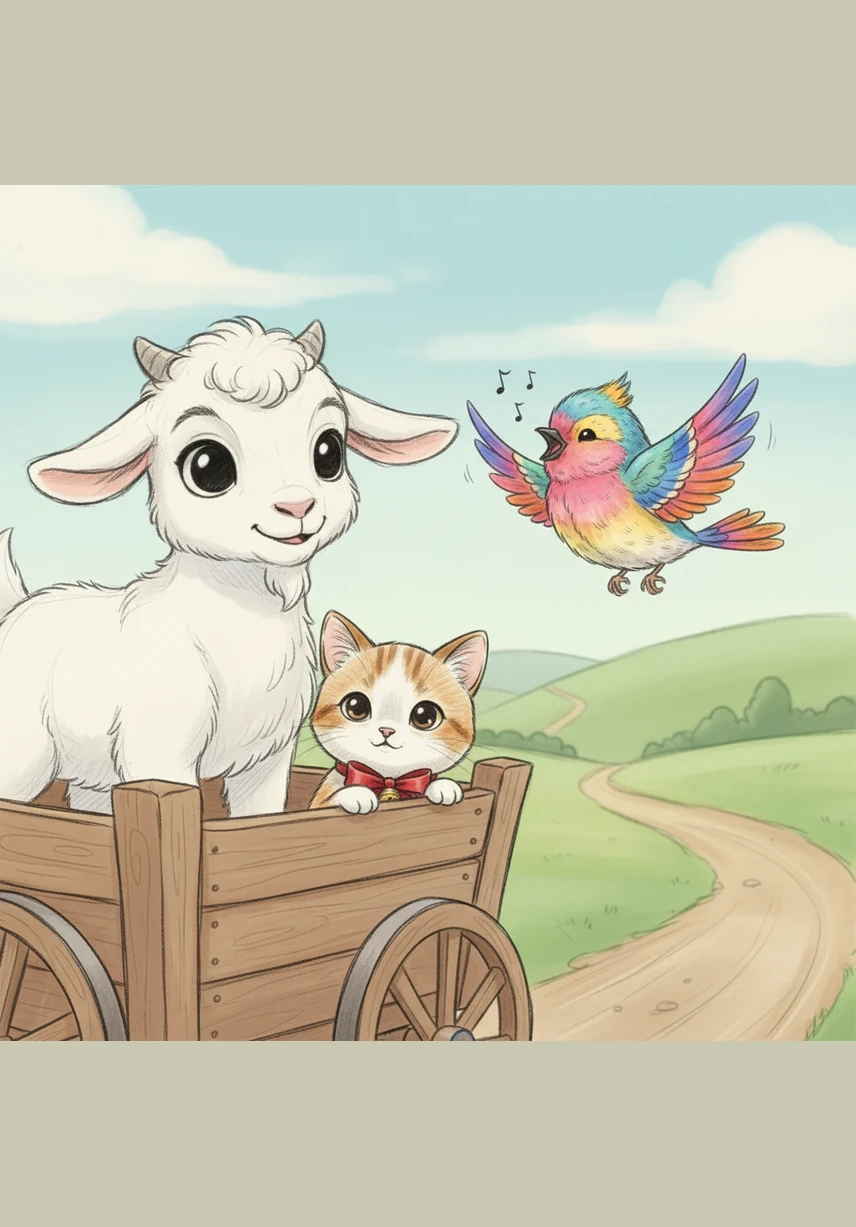 ایک چھوٹی رنگین چڑیا گاڑی کے ساتھ ساتھ اڑنے لگی اور میٹھے گیت گانے لگی۔ بکو نے اسے دیکھ کر خوشی سے سر ہلایا اور دونوں فوراً دوست بن گئے۔