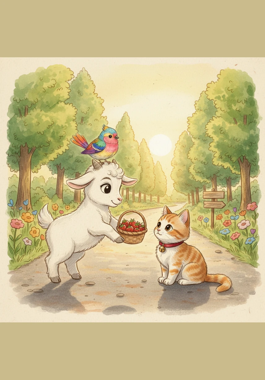 سڑک کے کنارے بکو کی ملاقات ایک پیاری مانو بلی سے ہوئی جو وہاں بیٹھی تھی۔ بکو نے اسے سلام کیا اور مانو نے پیار سے میاؤں کہہ کر جواب دیا۔