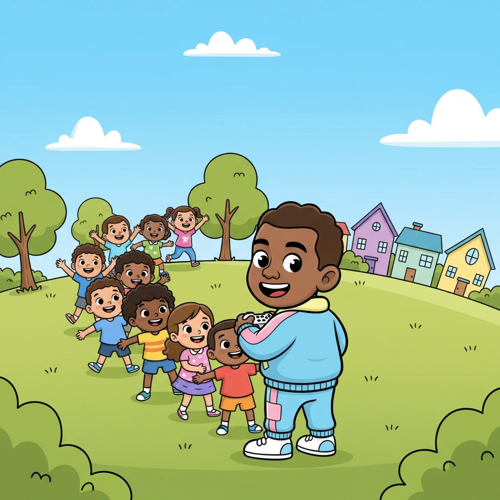 Word quickly spread through the neighborhood about Kai's incredible cooperative game. Soon, a parade of happy children, big and small, lined up to join the fun. Everyone wanted a turn to play and create together.