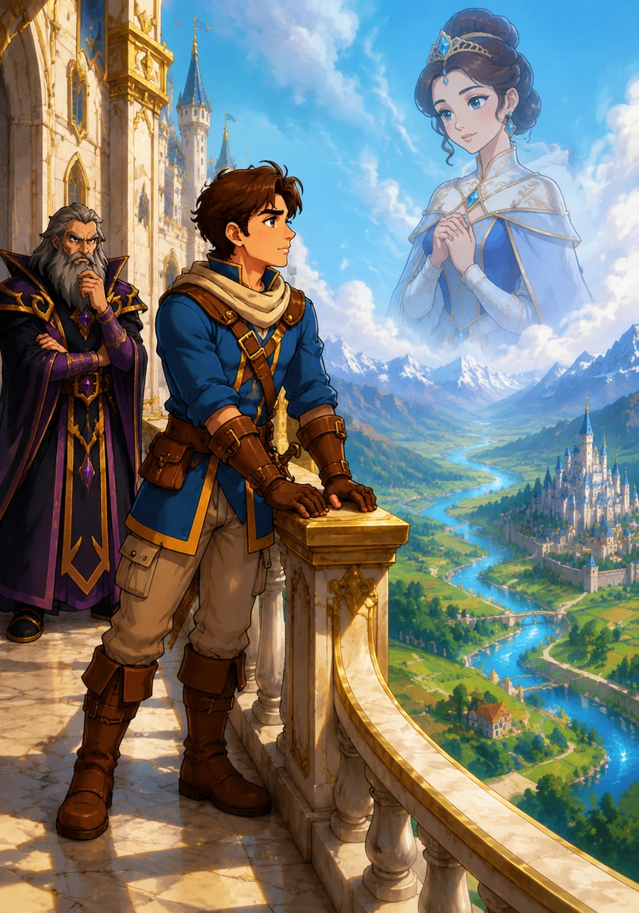 Prince Adrian stood upon the marble balcony of his golden castle, looking out over the flourishing fields and crystal rivers of his vast kingdom. Though he was a celebrated hero known for his bravery, his heart felt heavy with a longing for Princess Elena, who lived in a kingdom far beyond the mountains.