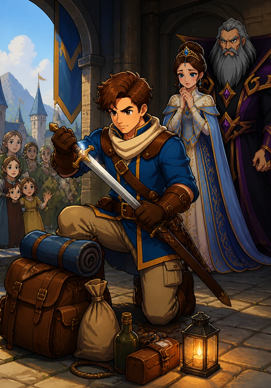 Upon hearing the devastating news, Prince Adrian sharpened his silver sword and gathered his supplies with grim determination. He bid a silent farewell to his people, vowing to cross the world and brave any danger to bring his love home safely.