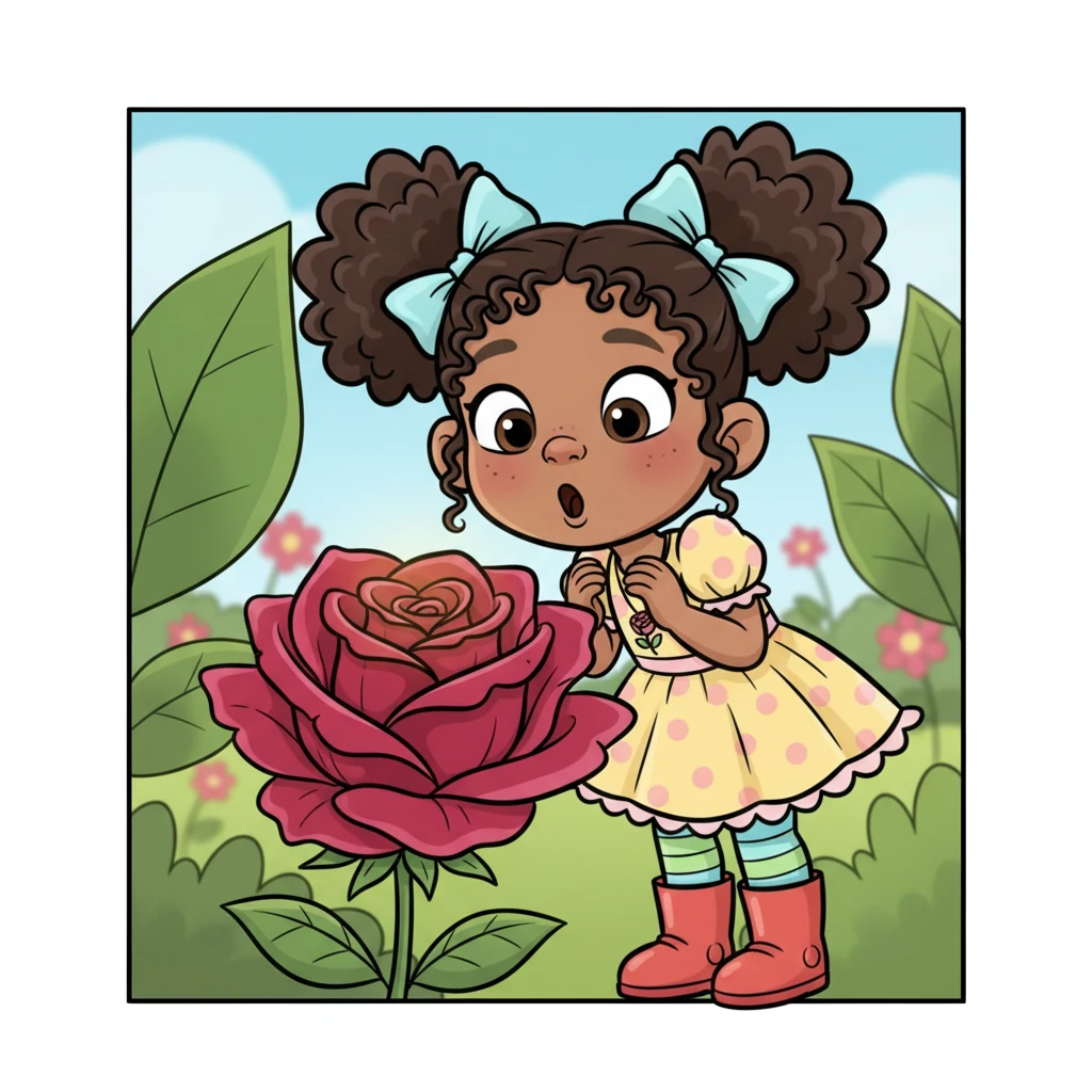 Her gaze fell upon a particularly beautiful, deep crimson rose, its petals velvety and inviting. As Elara leaned in to smell its sweet fragrance, the rose bud gently unfurled a tiny bit more and whispered, 'Hello, Elara.' Her eyes widened in utter disbelief and wonder.