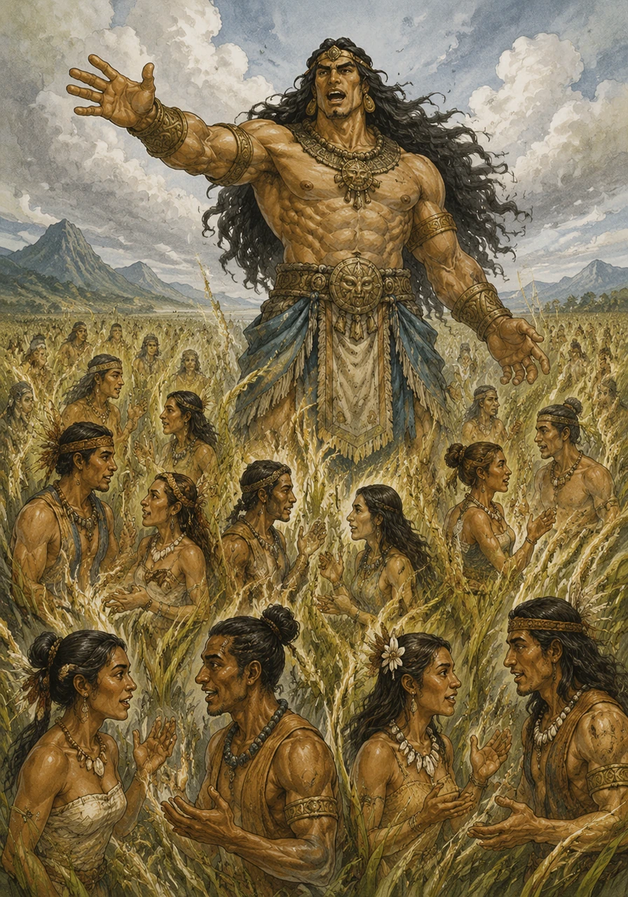 With a powerful voice that echoed across the horizons, Lumawig commanded the reeds to speak to one another. In an instant, the reeds transformed into men and women, and each couple began to talk in a language that was unique only to them.
