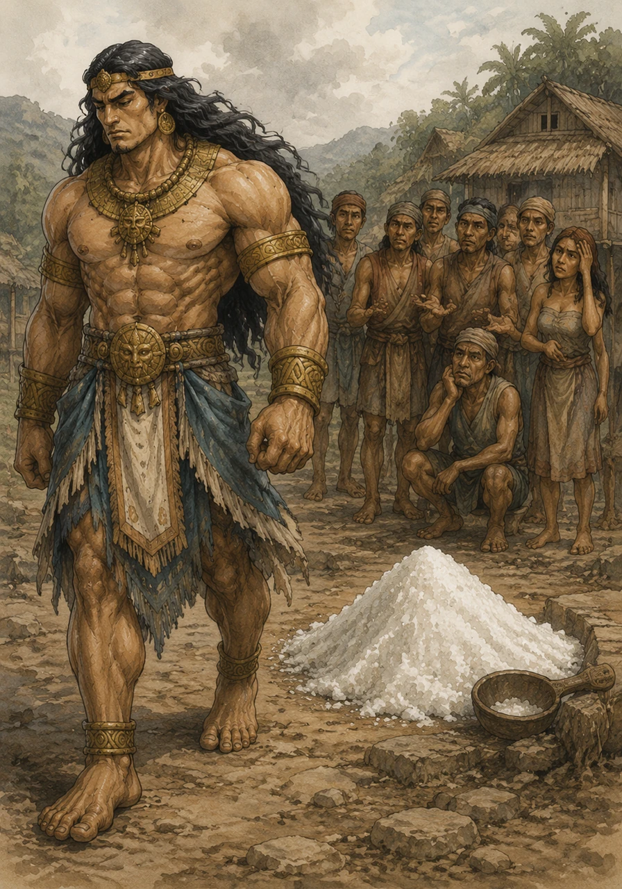 However, these first villagers could not understand the Great Spirit's directions and left the salt untouched. When Lumawig returned and saw they had not learned the craft, he decided to take the gift of salt to another village.