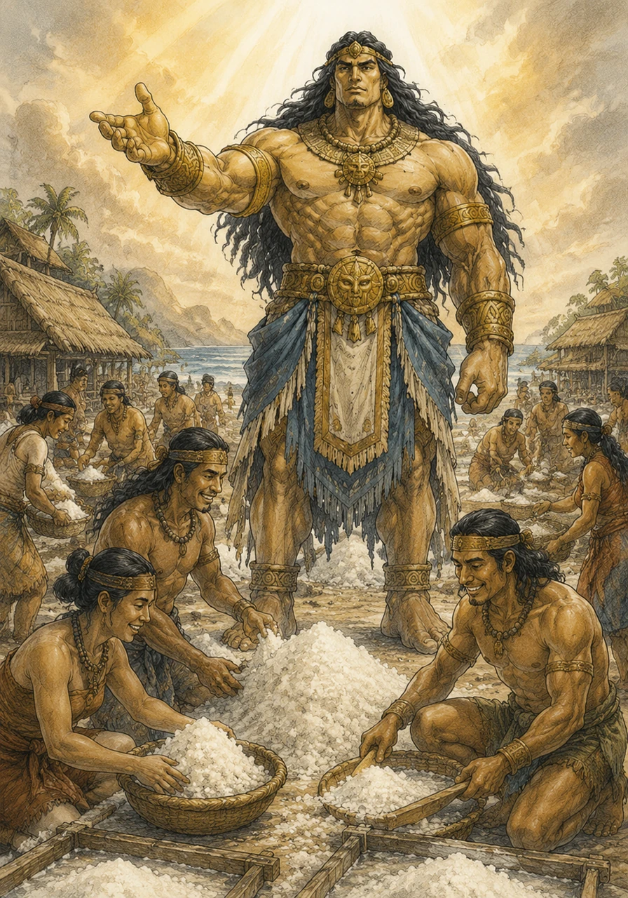 Lumawig traveled to a place called Mayinit and gave the salt to the people there, who followed his instructions perfectly. Pleased with their hard work, he decreed that they would always be the masters of salt and that all other tribes must buy from them.