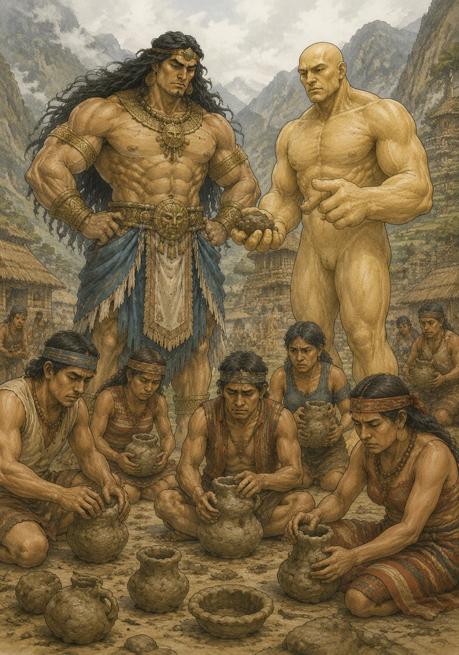 Next, the Great Spirit visited the people of Bontoc and showed them how to dig rich clay from the earth to make pottery. The villagers tried to mold the clay, but their jars were lumpy, crooked, and far from the beautiful shapes Lumawig had envisioned.