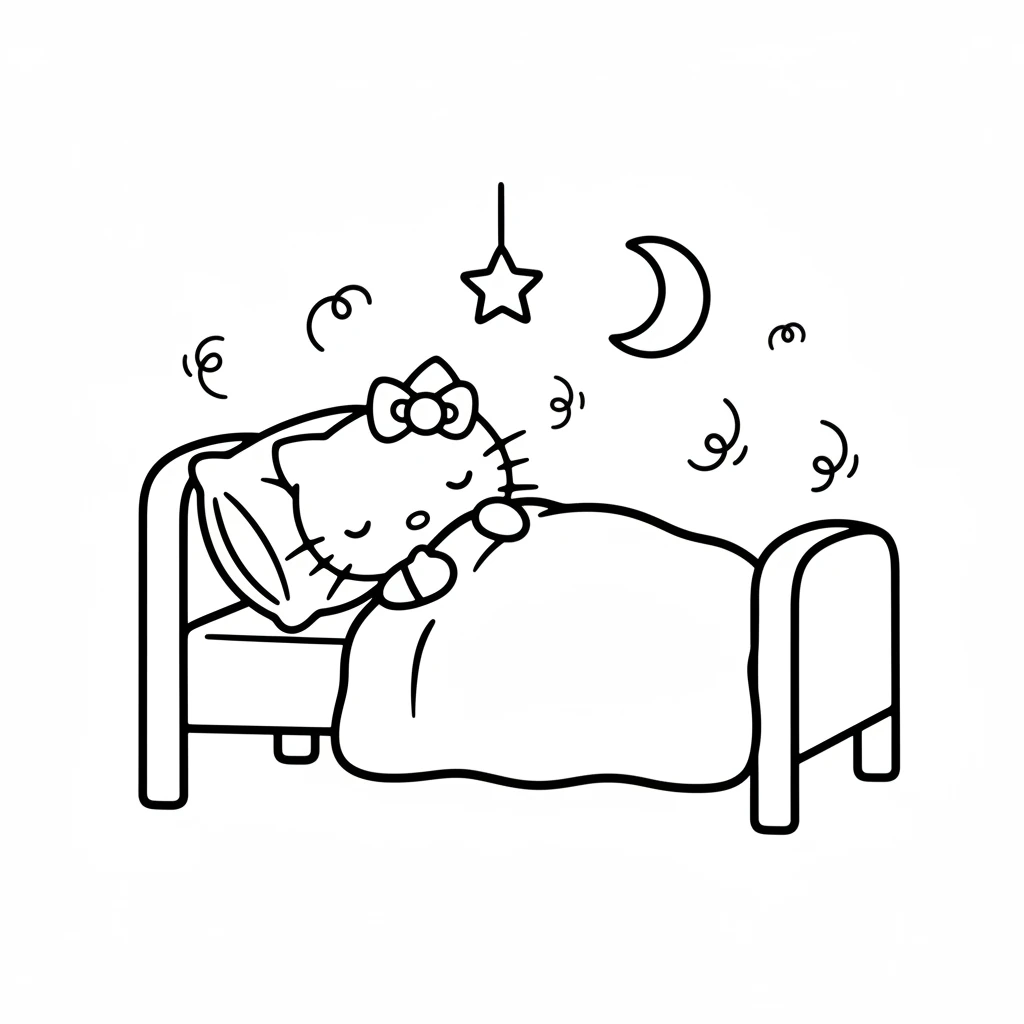 As the sun began to set, Hello Kitty returned home, tired but happy. She snuggled into bed, dreaming of tomorrow's possibilities and all the new adventures waiting for her.