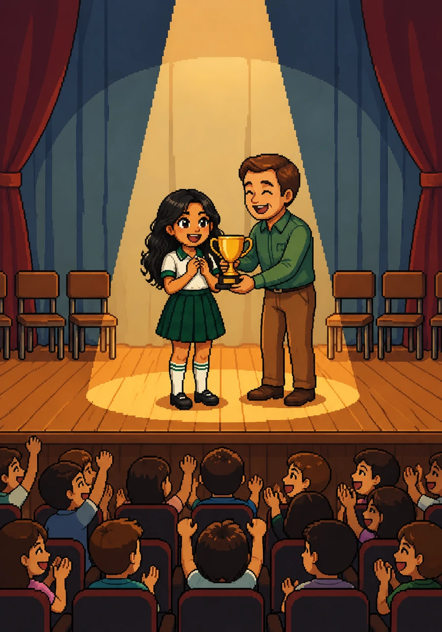 The announcer proudly called out the grand prize winner, Litzi Dallana Fitz Bahena, echoing her name across the entire auditorium. Time seemed to slow down as a wave of applause erupted from her classmates and teachers, who cheered loudly for her success.