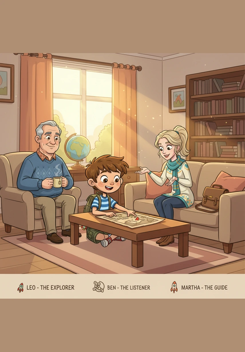 Am Nachmittag läuft eine spezielle Sendung für Kinder über die Tiere in der Region. Leo beobachtet den Hintergrund ganz genau und sieht tatsächlich den bunten Ballon, der über den Baumwipfeln schwebt.