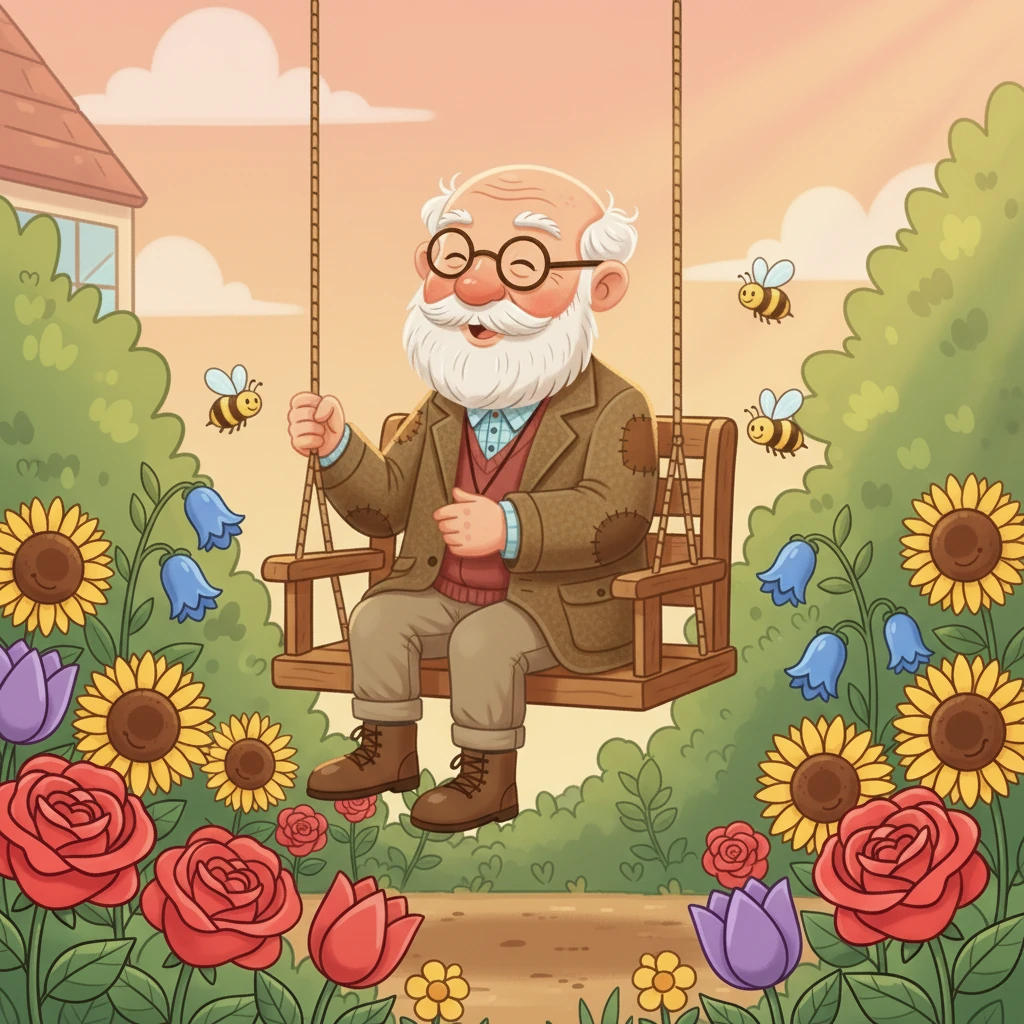 Ao pôr do sol, Vovô Lazaro senta-se em seu alpendre, observando seu jardim florescer sob o brilho dourado do sol. Ele respira fundo, sentindo a paz e a alegria de uma vida bem vivida. Seu jardim, como seu coração, continua a florescer, espalhando beleza e amor.