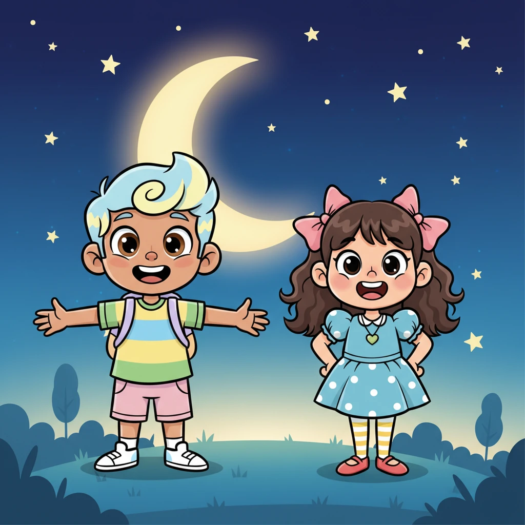 Beaming with happiness, Liam and Emmy stood side-by-side, their hearts full of joy from their incredible discovery. From that night on, they became the best of friends, always ready for new adventures and dreaming together under the gentle, watchful light of the moon.