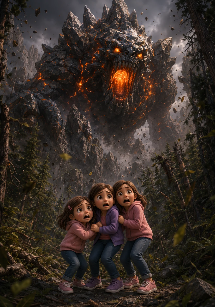 A tremendous shadow fell over the forest as a colossal, jagged monster emerged from the mountains. With a deafening roar that shook the trees to their roots, the giant beast declared its dark intention to rid the earth of the last humans.