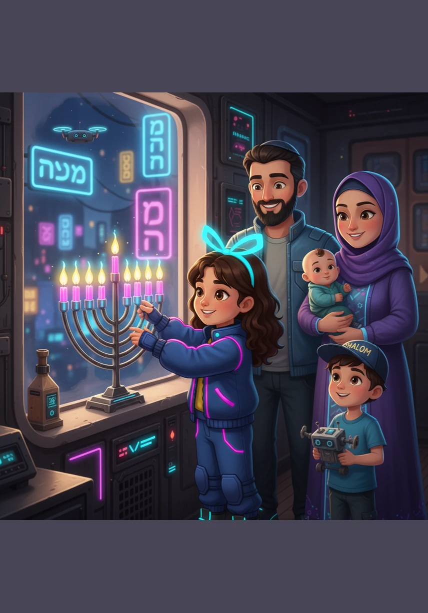As each night passes, Liora adds another candle to the Hanukkiah until all eight are shining bright. The window is filled with a beautiful glow that tells the world the story of the miracle.
